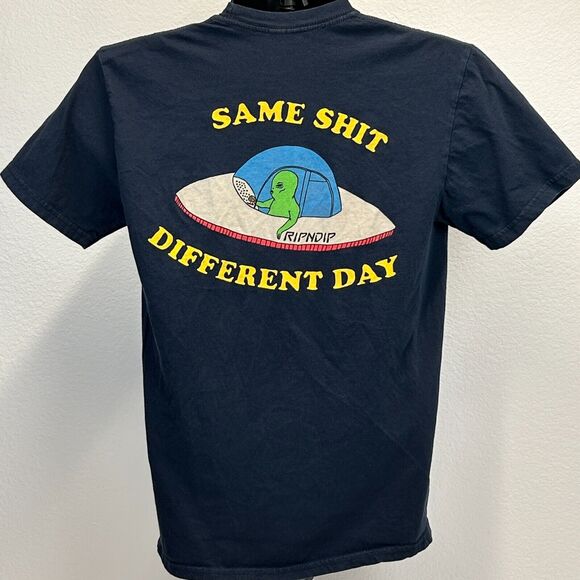 RIPNDIP Same Sh*t Different Day T Shirt Unisex Small Skater Skating Alien Black - Picture 3 of 8